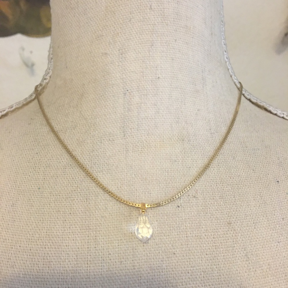 Vintage faceted teardrop glass crystal on chain